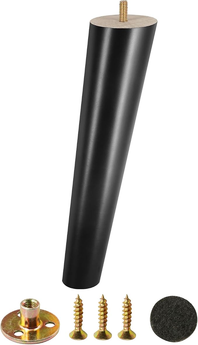 FoDau770 Black Rubber Wood Furniture Legs 12 Inches, 5/16" UNC Slant Tapered Wood Feet Mid Century Sofa Legs, Wooden Furniture Feet Replacement Parts for Cabinet Couch Dresser Chair Ottoman Table