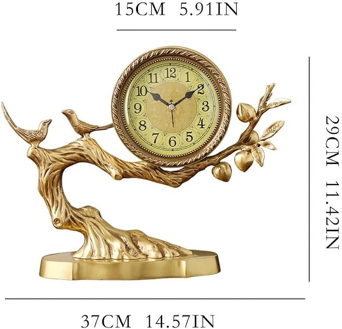 Vintage Brass Desk Clock, Silent Retro Table Clock for Living Room, Office, Shelf, Bedside, Home Decoration, 14.57x11.42in