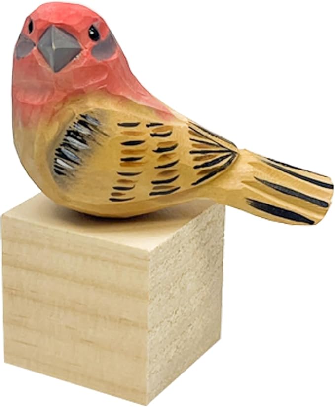 H&Zebrabro Hand Carved Bird Figurines, Hand-Painted Sculpted Wooden Birds, Wood Bird Sculptures for Home Decoration, Hand Crafted Life Like Bird Statues, Ideal Gifts for Bird Lovers (House Finch)