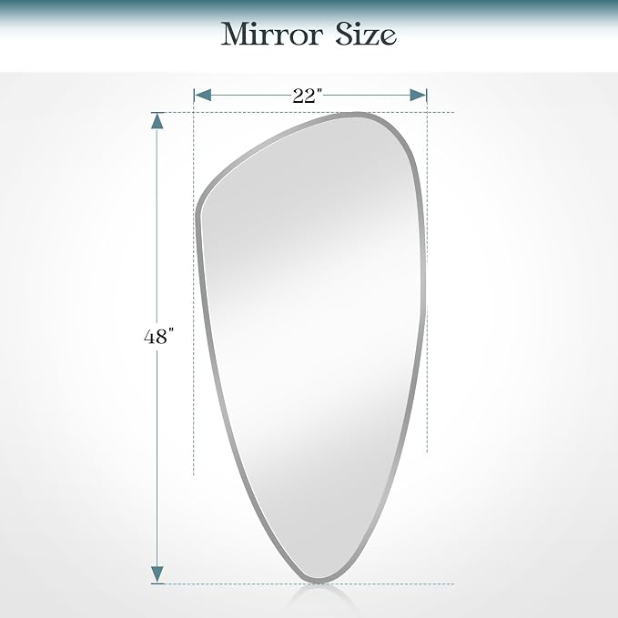 48"x22" Irregular Frameless Oval Wavy Bathroom Entryway Wall Mirror, Asymmetrical 0.59" inch Beveled Mirror with 4MM HD Shatter-Proof Mirror for Living Room. Hung Horizontally or Vertically