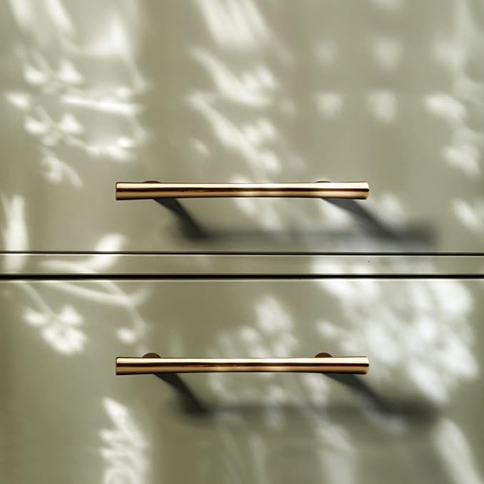 YAGU 10 Pack Bright Gold Cabinet Pulls, 3.75 Inch Hole Center Polished Brass Kitchen Drawer Handles Zinc Alloy Furniture Hardware for Bathroom Cupboard Dresser Closet