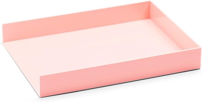 Poppin Stackable Letter Tray - Modular Lacquer Desk Trays for Office Organization, Color-Coordinated Office Supplies for Desk, Paper Trays (Blush Pink, Letter)