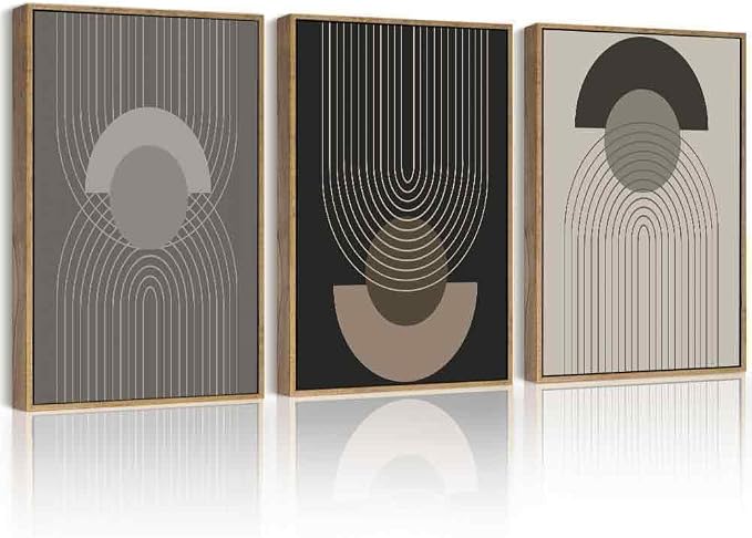 Boho Vintage Line Wall Art Framed Mid Century Bohemain Wall Decor Abstract Modern Artwork Home Office Living Room Prints Ready to Hang 11x14in Natural Framed