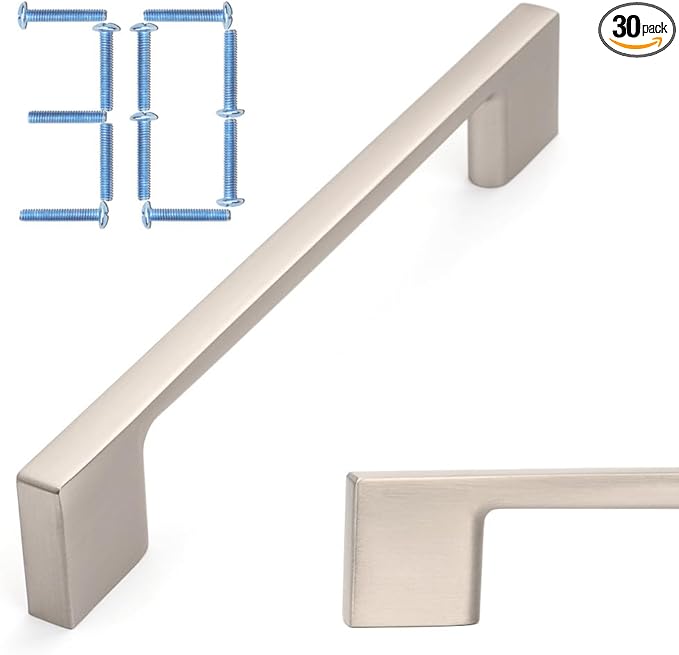 KOOFIZO 30 Pack 5 Inch Brushed Nickel Kitchen Cabinet Pulls Stain Nickel Cabinet Handles Silver Cabinet Hardware for Kitchen Cabinets Drawer P01 Dresser Cupboard Bedroom Bathroom