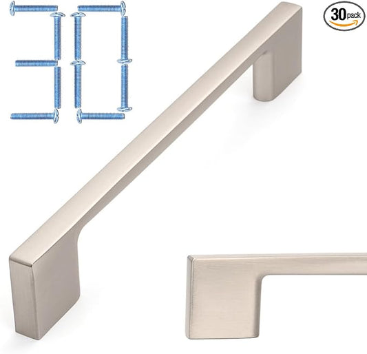 KOOFIZO 30 Pack 5 Inch Brushed Nickel Kitchen Cabinet Pulls Stain Nickel Cabinet Handles Silver Cabinet Hardware for Kitchen Cabinets Drawer P01 Dresser Cupboard Bedroom Bathroom