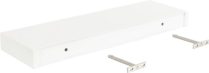 Kate and Laurel Havlock Modern Natural Floating Shelves, Set of 2, 24 x 8, White, Functional Bathroom and Kitchen Shelves for Storage and Display