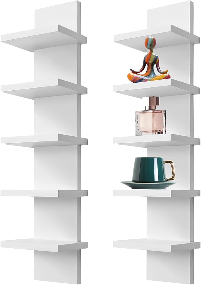 2 Pack 5 Tier Wall Shelf Unit - 31“ Lack Floating Shelf, Compact Display Floating Shelf, Vertical Column Wall Decor Mount Floating Storage Organizer Tall Tower Shelf for Bedrooms, Living Rooms