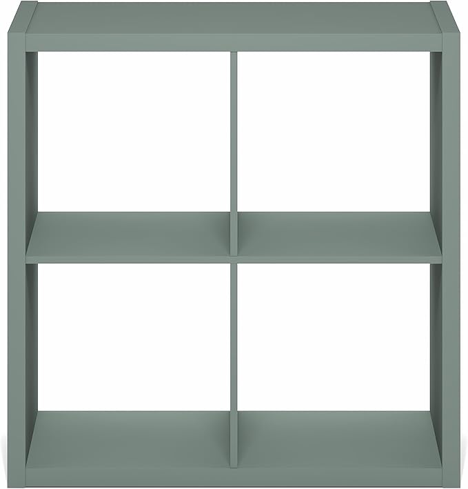 Furinno Cubicle Book Shelf, 4-Cube Bookshelf, Extra Thick Frame Reversible Bookcase with Open Back, 14.6" x 30" x 30", for Living Room, Bedroom, Home Office, Sage Green