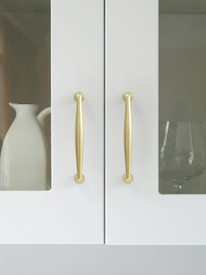 Brushed Gold Zinc Alloy Cabinet pulls - 3-3/4 Inch(96mm) Hole Center Classic Vintage Drawer Handles ,Kitchen Cupboard Bathroom Dresser Cabinet Hardware (2, Brushed Gold, 3-3/4"(96mm) Hole Centers)