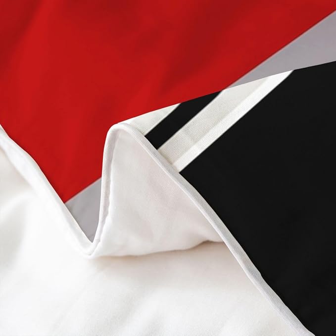 Erosebridal Red Grey Black Bedding Set Twin Abstract Geometric 100% Cotton Duvet Cover Minimalist Striped Comforter Cover for Kids Teens Adults Aesthetics Art Modern Bed Set 2 Pcs