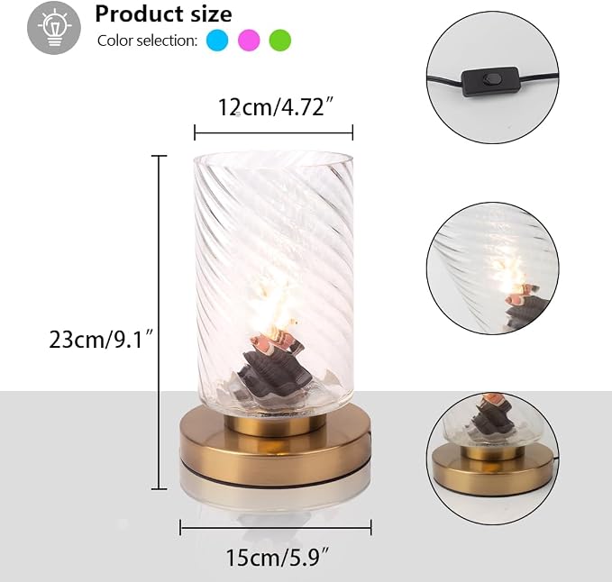 Modern Table Lamps Gold Desk Lamp with Clear Glass Shade Small Bedside lamp mini mid Century Table lamp for nightstand Living Room Bedroom Office end Table