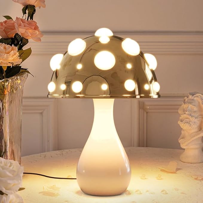 Juodke Omushroom Desk Lamp, LED 3 Colors Dimmable Mushroom Cloud Decor Lamp, Aesthetic Room Decor Ambient Glowshroom Lamp, for Bedroom, Living Room, Office (Bulb Included) (Gold)