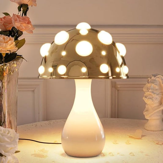 Juodke Omushroom Desk Lamp, LED 3 Colors Dimmable Mushroom Cloud Decor Lamp, Aesthetic Room Decor Ambient Glowshroom Lamp, for Bedroom, Living Room, Office (Bulb Included) (Gold)