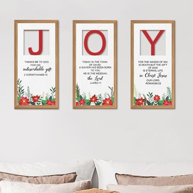IARTTOP 3Pcs Christmas Christian Wall Art Set Religious Bible Verse Wall Decor Christian Jesus Artwork Scripture Quotes Art Prints for Church Prayer Bedroom Christmas Decor 8x16 Inch