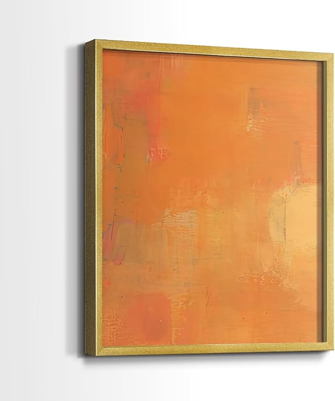 Renditions Gallery Set of 2 Peel & Stick Framed Prints, Abstract Wall Art, Rustic Fain Marking with Brush Strokes Wall Decor, Re-Stickable - Ready to Hang - 16"x20" - GOLD Frame LT588