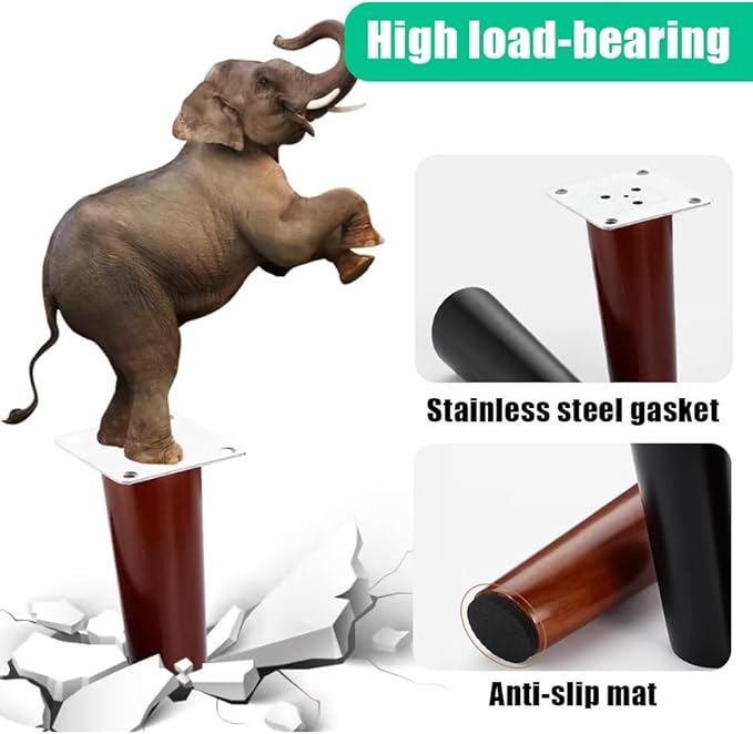 Set of 4 Walnut Wood Furniture Legs, 6 Inch Round Tapered Replacement Sofa Feet, Mid Century Style for Coffee Table, Durable Support, Easy Installation Wood 70cm/28in