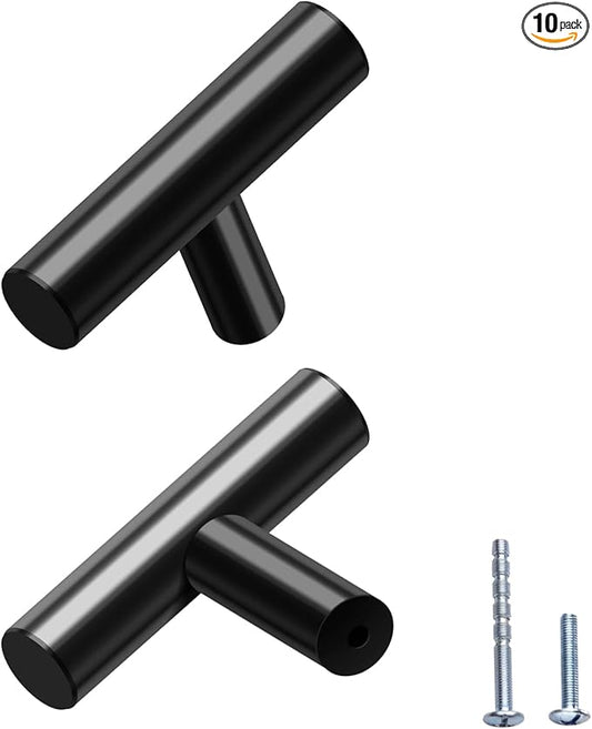 10 Pack 2 Inch Black T Knobs for Kitchen Cabinet Knobs Drawer Single Hole Cabinet Knob 2 Inch
