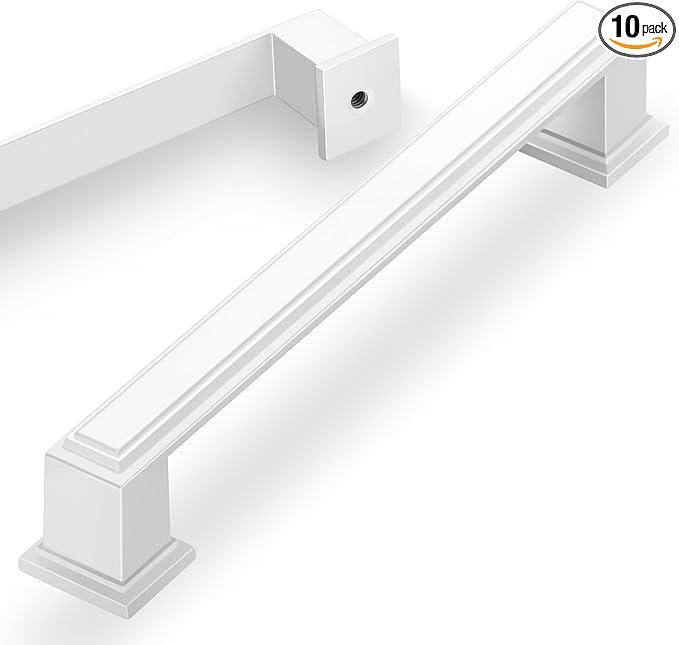 Lardmon 10 Pack 5 Inch(128mm) Hole Center Matte White Modern Cabinet Pulls Kitchen Cabinet Handles Kitchen Cabinet Hardware Timeless Drawer Pulls for Dresser Cupboard Wardrobe, Matte White(5x10)