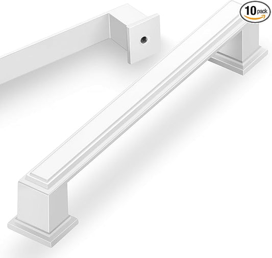 Lardmon 10 Pack 5 Inch(128mm) Hole Center Matte White Modern Cabinet Pulls Kitchen Cabinet Handles Kitchen Cabinet Hardware Timeless Drawer Pulls for Dresser Cupboard Wardrobe, Matte White(5x10)