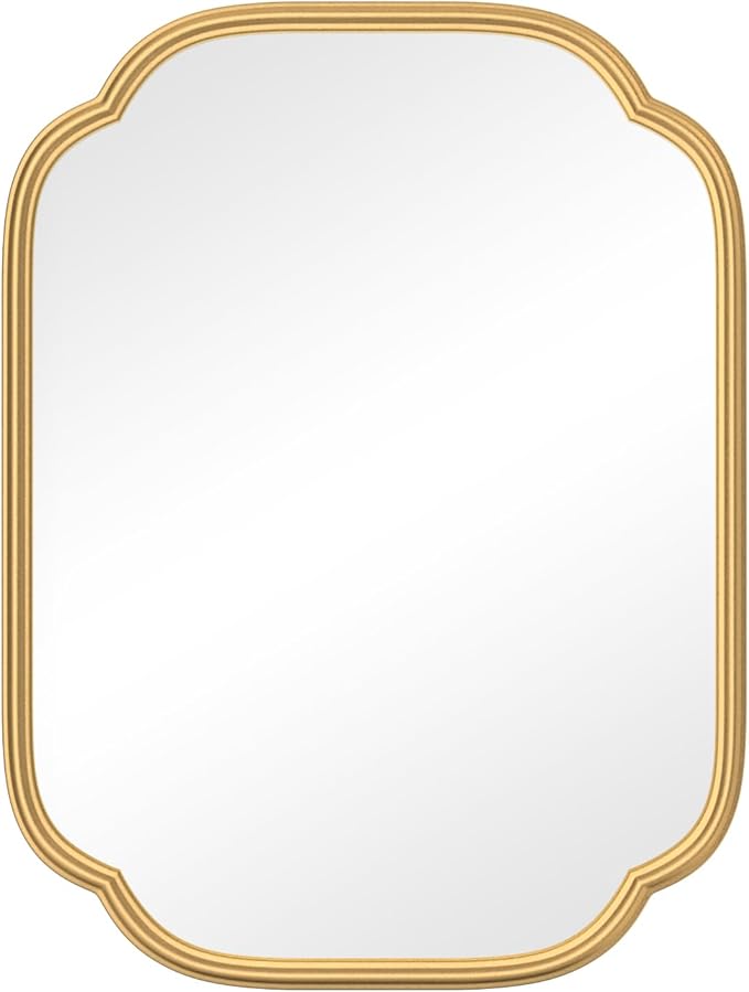Gold Mirrors for Bathroom, 18" x 24" Rectangular Wall Mirror for Bathroom Metal Frame Farmhouse Rounded Corner Wall Mirror (Horizontal/Vertical)
