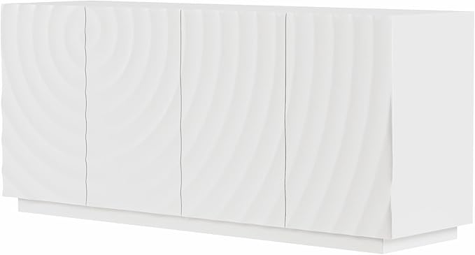 LKTART 59" Sideboard Buffet Cabinet with Storage, 4 Doors Modern Accent Storage Sideboard, Floor Cabinet Buffet with Spiral Grain for Kitchen, Living Room (White)