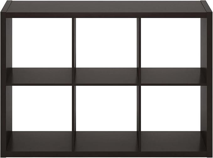Furinno Cubicle Book Shelf, 6-Cube Bookshelf, Extra Thick Frame Horizontally & Vertically Reversible Bookcase with Open Back, 14.6" x 44" x 30", for Living Room, Bedroom, Home Office, Black Dark Oak