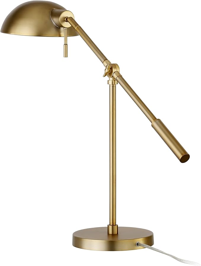 Henn&Hart 23" Transitional 1-Light Boom Arm Table Lamp with Gold Metal Dome Shade for Living Room, Bedroom, or Office, Gold