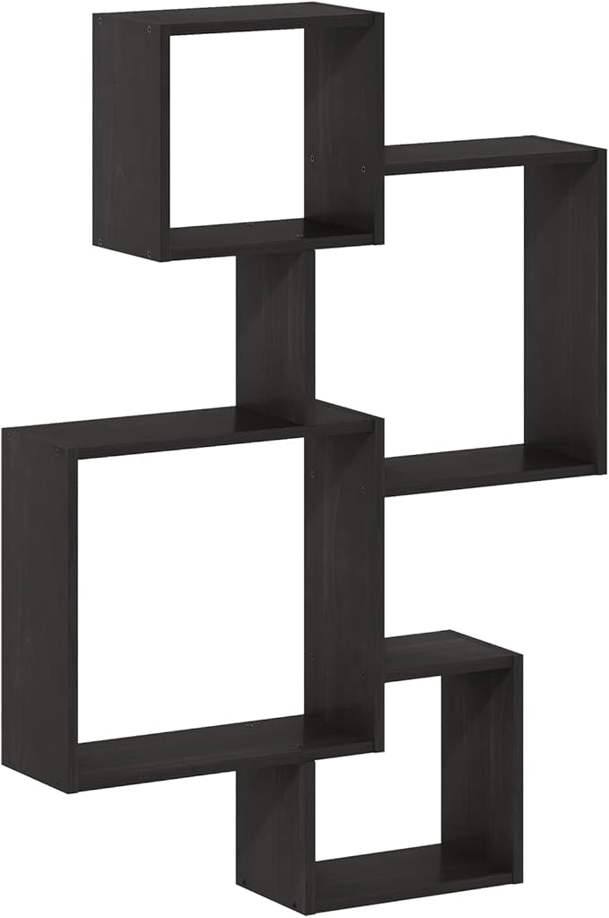 Furinno Rossi Interweave Wall Mount Floating Cube Shelf, Set of 4, Espresso