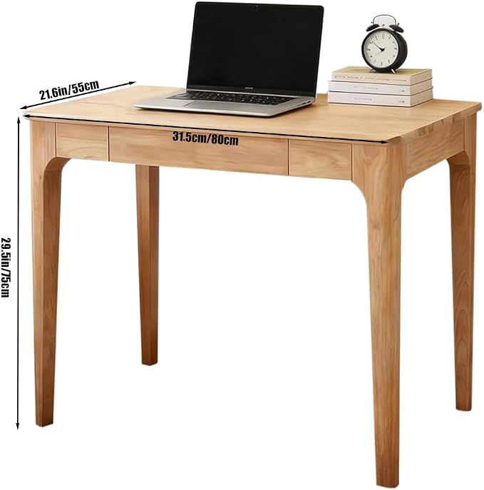 Solid Wooden Desk with Drawers, Small Writing Desk with Drawers for Computer, PC Desk for Work, Study or Gaming, Easy to Assemble (Natural, 31.5IN)