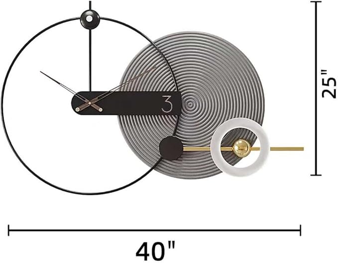 Mid Century Modern Large Silent Wall Clock Non Ticking for Living Room, 40 inch Giant Decorative Round Black Clock for Wall, Big Unique Metal Fancy Clock Wall Decor for Bedroom Entryway