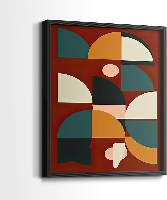 Renditions Gallery Set of 2 Peel & Stick Framed Prints, Mid Century Abstract Wall Art, Modern Geometric Shapes Wall Decor, Re-Stickable - Ready to Hang - 22"x28" - Black Frame LT588
