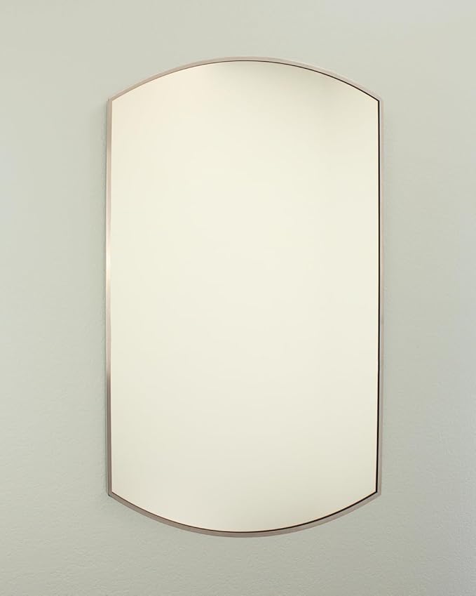 Harper Crescent Wall Mirror 24”x36” Over Sink Bathroom Mirror, Tempered Glass “Silver” Vanity Mirror, Great for Hallway/Entryway/Bedroom, Hangs Horizontal/Portrait/Vertical/Landscape, Brushed Nickel