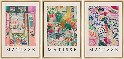 wall26 Framed Canvas Wall Art Print Set French Floral Rainbow Landscapes Henri Matisse Nature Plants Illustrations Modern Relax/Calm Multicolor for Living Room, Bedroom, Office - 16"x24"x3 Natural