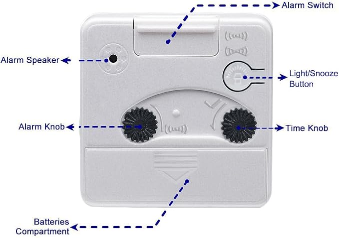 Peakeep Ultra Small, Battery Travel Alarm Clock with Snooze and Light, Silent with No Ticking Analog Quartz (White)