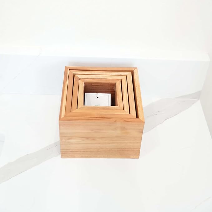 EcoDecors, Eleganto, 4 Piece, Teak Wood Bathroom Amenities Set, Teak Bath Amenity Set, Bathroom Accessory, in Natural Color