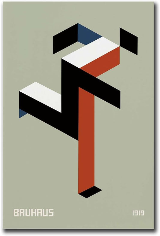 Poster Wall Art Picture Bauhaus Print 1919 Exhibition Poster Running Man Geometric Decor Modern Minimalist Abstract Sage Green Wall Art Kitchen and Dining Room Wall Decoration 12x18inch wood Frame