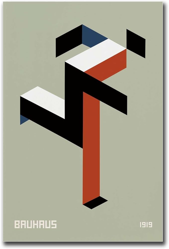 Printed Canvas Painting Wall Art Bauhaus Print 1919 Exhibition Poster Running Man Geometric Decor Modern Minimalist Abstract Sage Green Wall Art Living Room and Bedroom Decoration 16x24inch without