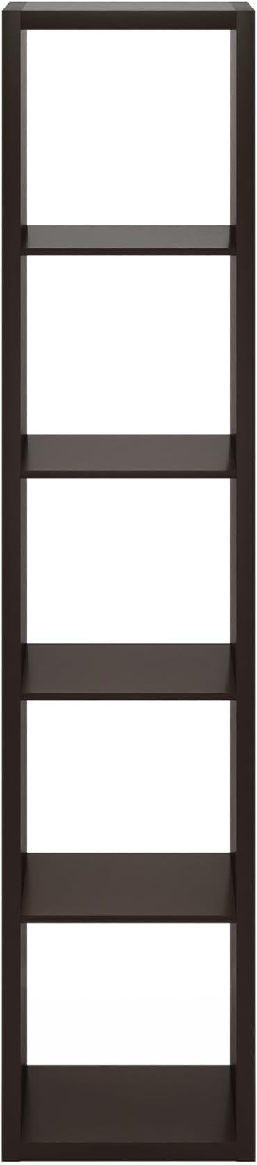 Furinno Cubicle Book Shelf, 5-Cube Bookshelf, Extra Thick Horizontally & Vertically Reversible Bookcase with Open Back, 14.6" x 16" x 72", for Living Room, Bedroom, Home Office, Black Dark Oak