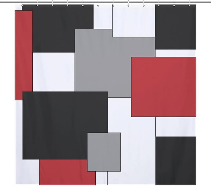 Red Black Shower Curtain,Retro Modern Geometry Minimalist Neutral Design Bathroom Curtain Polyester Waterproof Fabric Decor 72x72in（183x183cm）