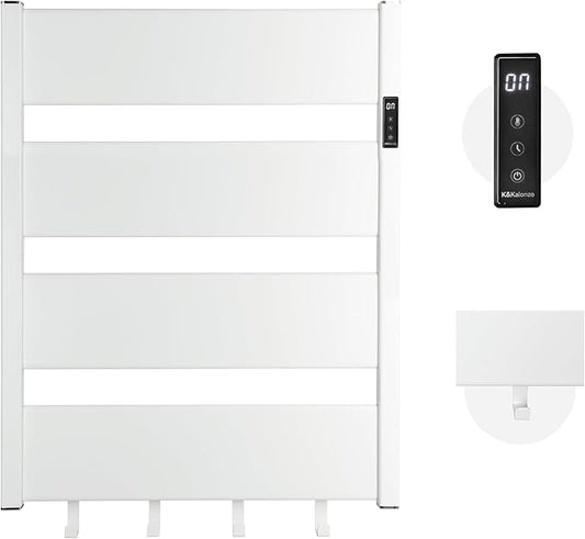 K&KALONZO Towel Warmer for Bathroom, Wall-Mounted Heated Towel Rack with Built-in Timer, Waterproof Alumnimum Electric Towel Heater, Support Plug-in and Hardwired, White, H4-W