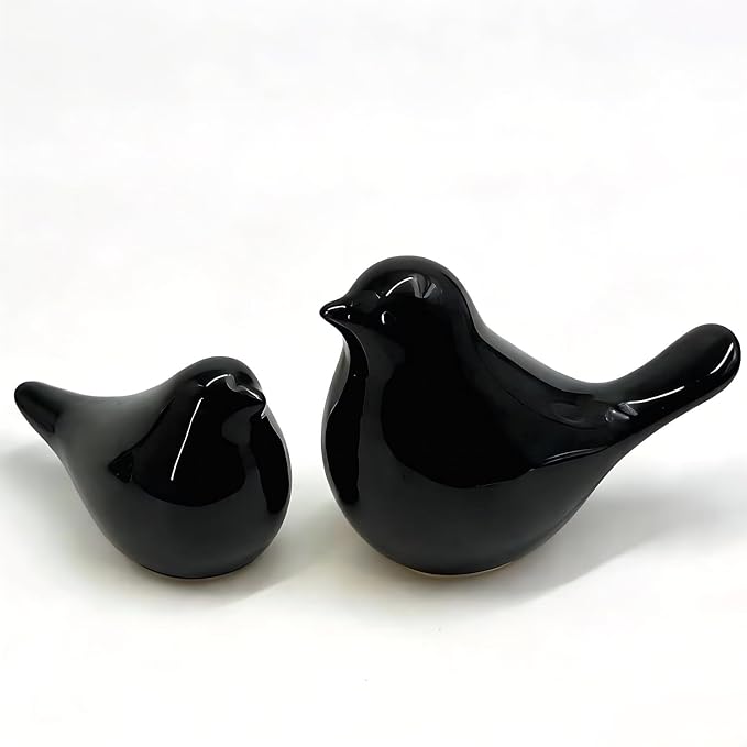 Two-Piece Set of Parent-Child Bird Statues, Modern Home Decor, with Removable Storage Holes, Suitable for bedrooms, Living Rooms, Offices, and Fireplace Mantel Decorations. (Black)