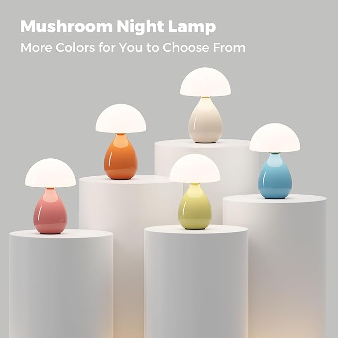 Mushroom Lamp, Vintage Small Table Lamp for Bedroom, Ice Crack Ceramic LED Night Light for Kids, Mid Century Modern Bedside Lamp for Nightstand, Living Room, Home Decor Gift Ideas for Women, Yellow