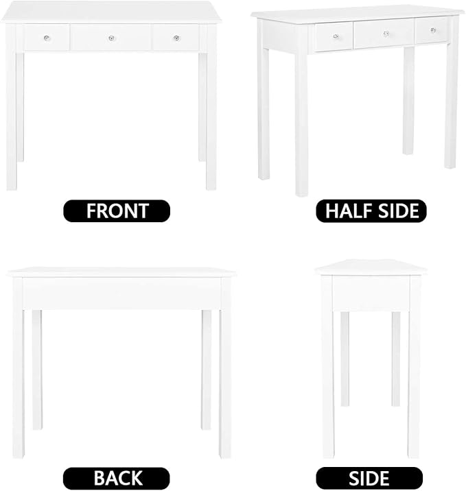STHOUYN Home Office Small Writing Desk with Drawers Bedroom, Study Table for Adults/Student, Vanity Makeup Dressing Table Save Space Gifts White (White)