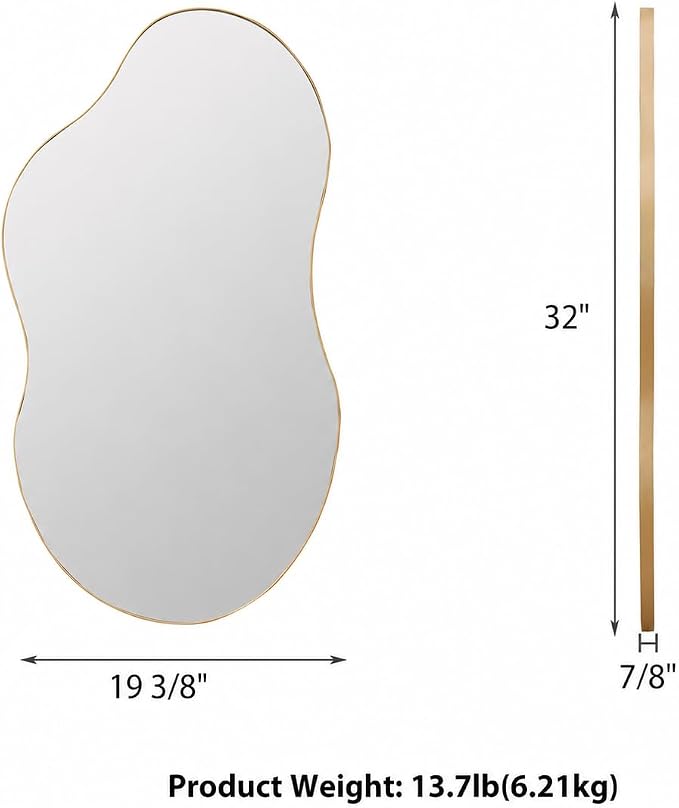SHYFOY Irregular Wall Mirror Decorative, 20"x32" Antique-Gold Mirror for Wall Decor Wavy Accent Mirrors Asymmetrical for Living Room Bathroom Bedroom Entryway, Abstract Irregular Shape Curvy Mirror