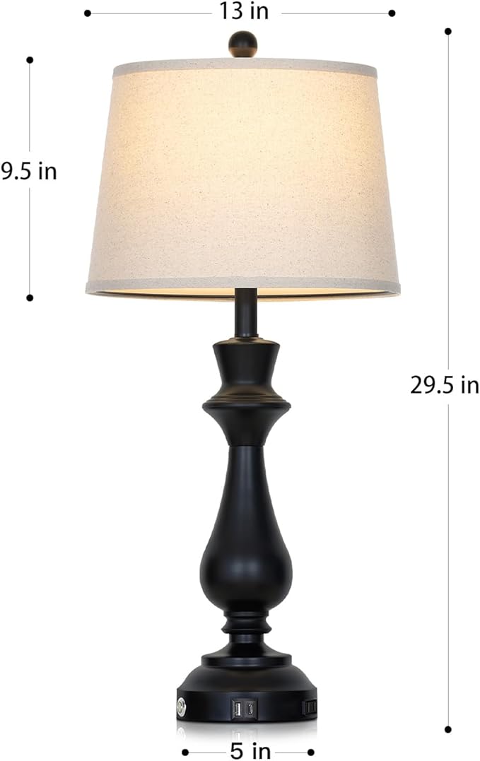 Modern Black Table Lamps Set of 2 for Living Room,30" Tall Bedside Lamp with USB Charging Port,3-Way Dimmable Touch Nightstand Lamp for Bedroom Desk Side Table Office,Black