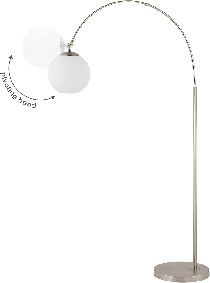 JONATHAN Y 71" Nickel/White Nora Arc Floor Lamp, Mid-Century Modern Standing Light, Vintage Iron LED Arched Reading Lamp with Mercury Glass Shade, LED Bulb Included (JYL3089B)