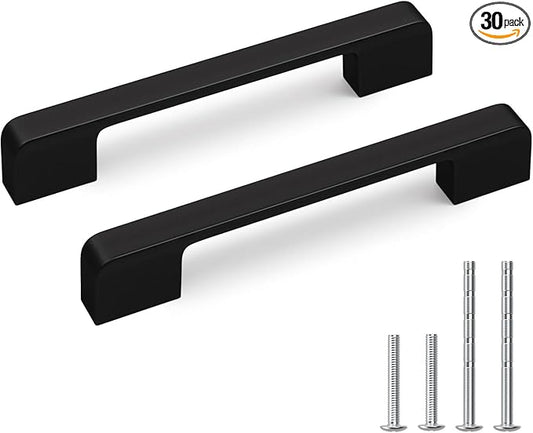 30 Pack 5 Inch Black Cabinet Pulls Solid Zinc Alloy Matte Black Cabinet Handles - Dresser Drawer Pulls for Kitchen Cabinet Hardware Zinc Alloy Handles