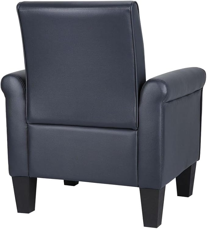 Mid-Century Modern Leather Accent Chairs Overstuffed Leather Living Room Chair Upholstered Comfortable Club Chair PU Leather Armchair for Bedroom Office Waiting Room -Dark Blue