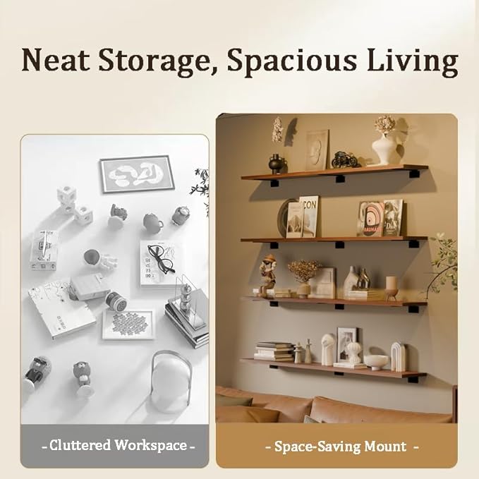 60-Inch Solid Walnut Floating Shelves Set of 4-Rustic Farmhouse Wall Shelves with 150 lb Capacity, Heavy Duty Easy Install for Bathroom, Kitchen, Living Room&Home Decor