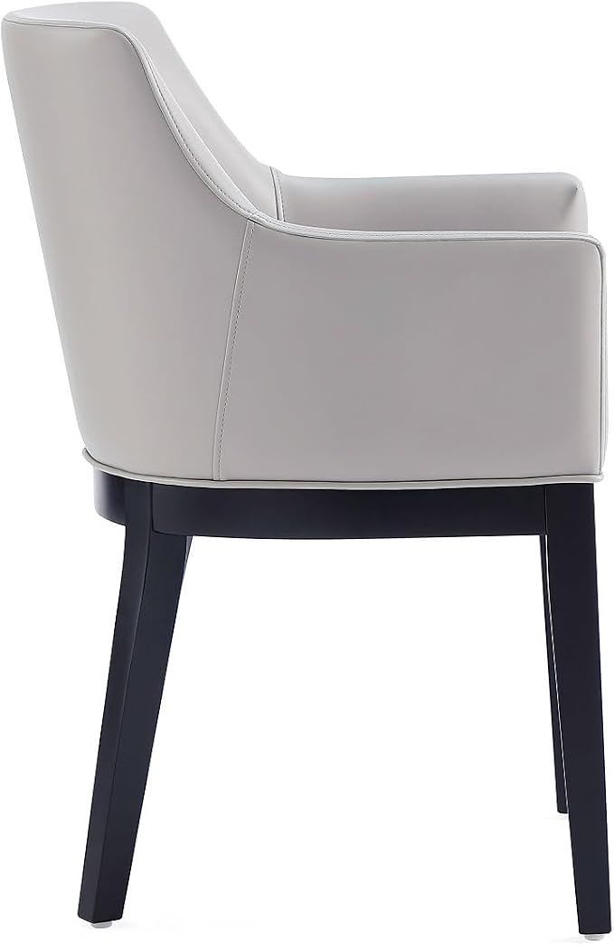 Manhattan Comfort Gansevoort Modern Faux Leather Dining Chair with Arms, Leatherette Upholstery on Solid Beech Wood Frame, Accent Furniture for Kitchen Table or Office, Set of 1, Light Grey
